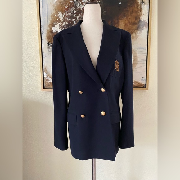 Ralph Lauren Jackets & Blazers - Ralph Lauren classic blazer jacket navy blue size 10 wool gold hardware GC~